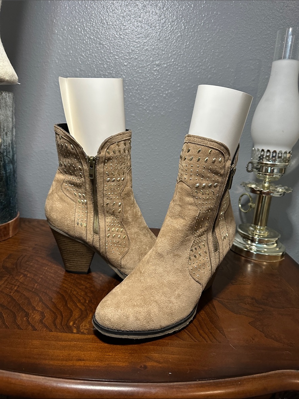 Dolce Vita Tan Suede Studded Ankle Boots